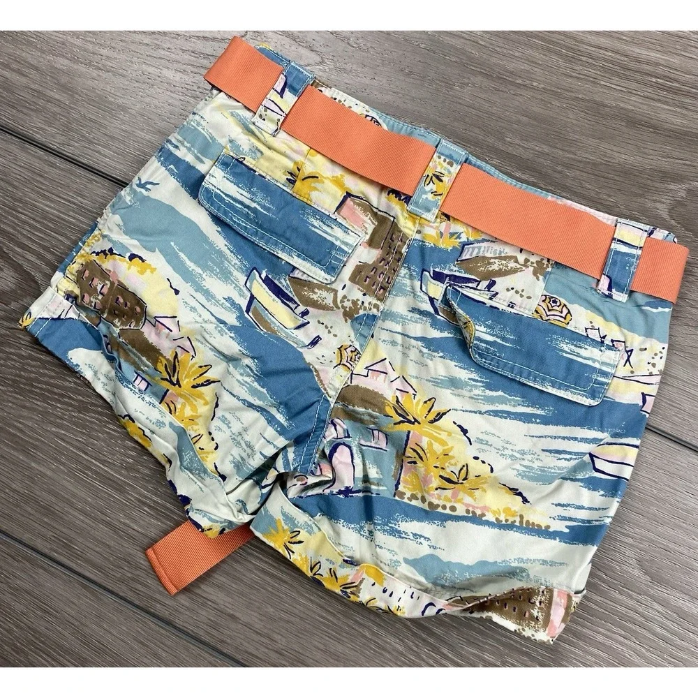 Mini Boden Girls Cityscape Print Ribbon Belt Shorts Multicolor‎ Size 7Y